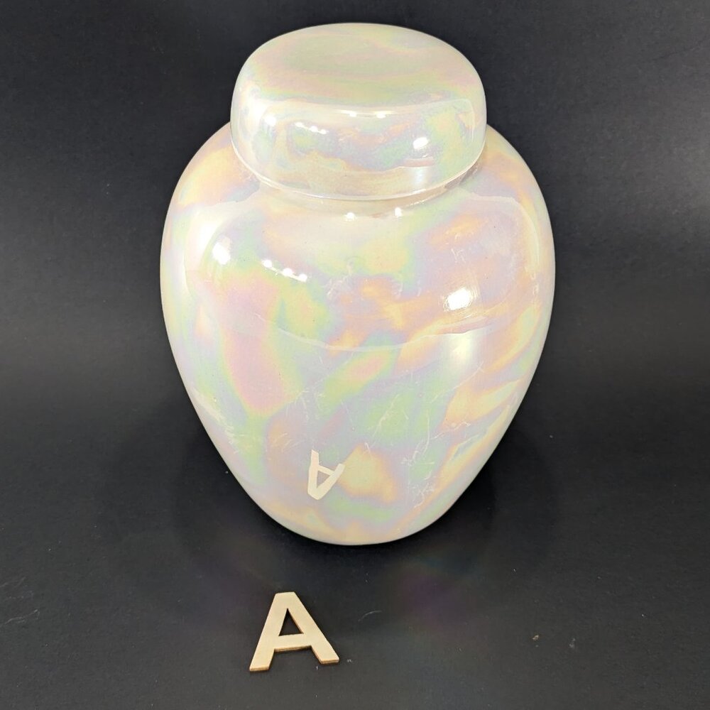 Classic ceramic Urn, Pearl white gloss dog cremation urn, pet memorial (A)